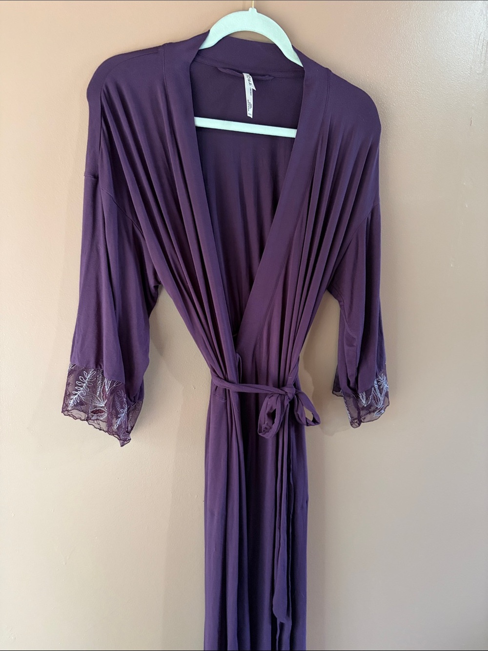Soma Plum Lace-Trim Long Robe